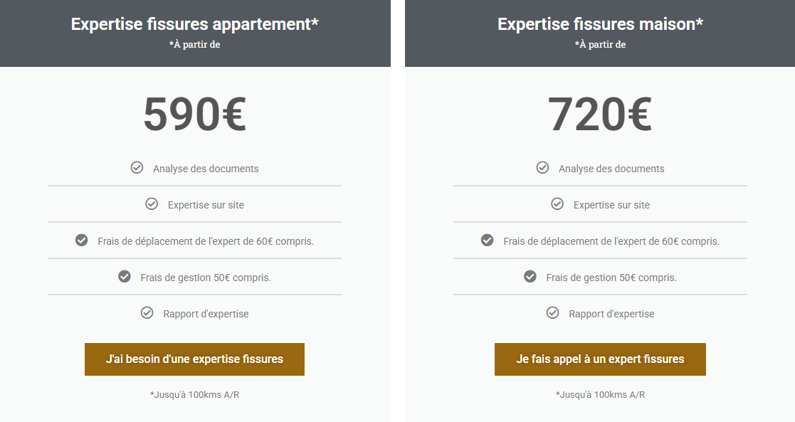 Tarifs expertise fissures Tarifs fissures